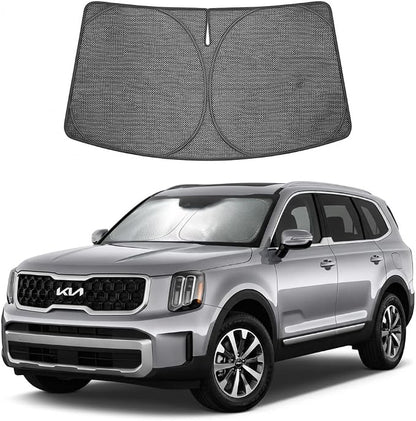 Proadsy Windshield Sun Shade Custom Fit Kia Telluride 2020-2025 Ice Crystal Black Front Window Sunshade UV and Heat Blocker Foldable Visor Keeps Car Cooler for Summer Parking and Daily Use