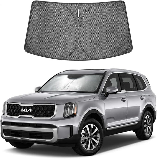 Proadsy Windshield Sun Shade Custom Fit Kia Telluride 2020-2025 Ice Crystal Black Front Window Sunshade UV and Heat Blocker Foldable Visor Keeps Car Cooler for Summer Parking and Daily Use