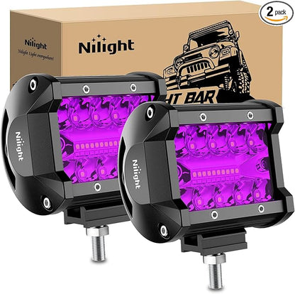 Nilight 4 Inch LED Light Pods Purple Triple Row 2PCS 60W Flood Spot Combo Off Road Driving Decoration Neon Hunting Lighting for UTV Pick-up Van Boat Tractor