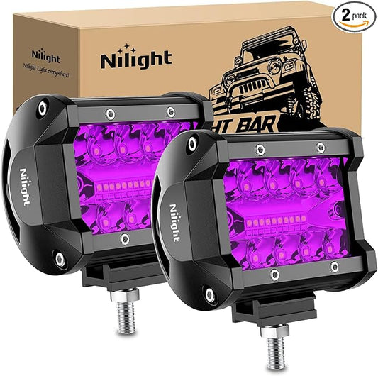Nilight 4 Inch LED Light Pods Purple Triple Row 2PCS 60W Flood Spot Combo Off Road Driving Decoration Neon Hunting Lighting for UTV Pick-up Van Boat Tractor
