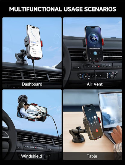 MOKPR Wireless Car Charger, 15W Auto Clamping Car Charger Dash Windshield Air Vent Phone Holder Compatible with iPhone 16 15 14/13/13 Pro/12 pro/12/11/X/8, Samsung S24/S23/S22, red