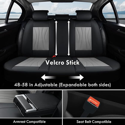 Coverado Seat Covers Full Set, Leather Car Seat Covers, Waterproof Seat Covers for Cars, Front and Back Seat Covers, Car Seat Protectors Car Seat Cushions Universal Fit for Most Cars, Black&Gray