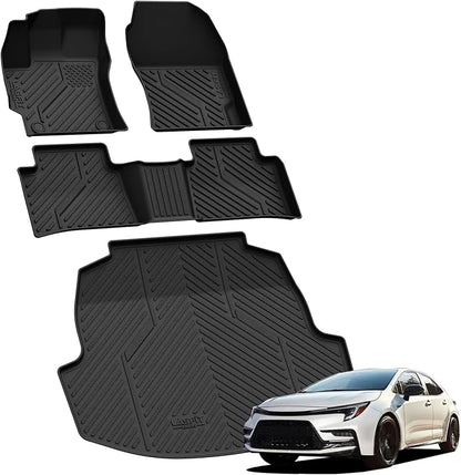 LASFIT Floor Mats & Cargo Mat for Toyota Corolla 2020-2026(for Sedan), TPE All Weather Protection Rubber Car Liners Custom Fit for Corolla Accessories 1st & 2nd Row & Trunk Mats, Black