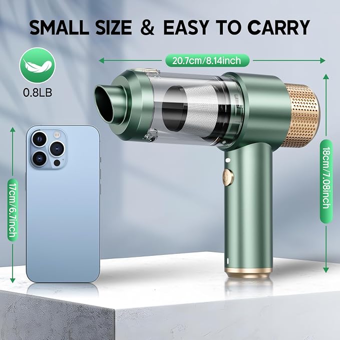 JONYJ Handheld Car Vacuum Cleaner, 16000PA Hand Held Vacuum Portable Cordless, 2 in 1 Air Duster and Vacuum Cleaner with LED Light, Multi-Nozzles, 120W High Power Mini Vacuum for Home, Pet, Office
