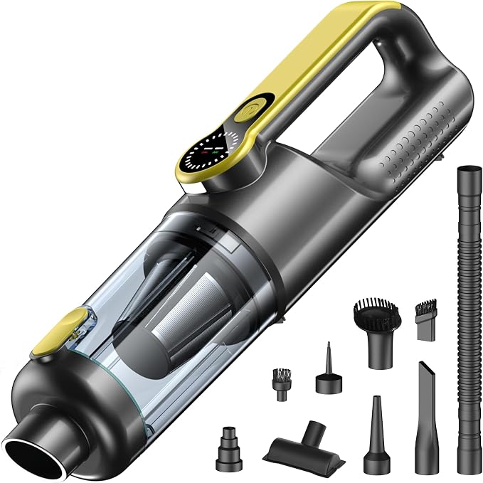 18000Pa Cordless Handheld Car Vacuum Cleaner – 35-Min Runtime, LED Light & LCD Screen, 2-in-1 Blower Function – Lightweight 1.1lb Portable Vacuum for Pet Hair, Home & Car Interior (Gold)