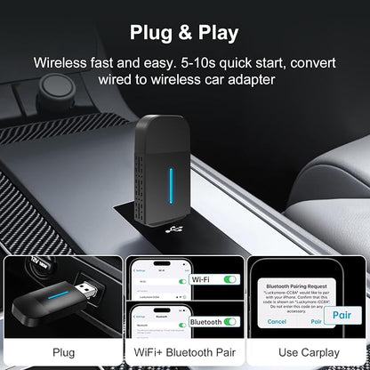 2025-New-Wireless-CarPlay-Adapter for Cars with Wired CarPlay/Android Auto 2 in 1,Instant Auto-Connect 5.8GHz WiFi USB/Type-C Plug and Play Compatible with iOS 10+ & iPhone 6+