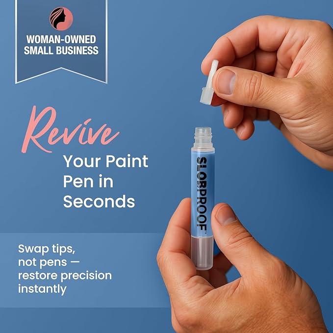 Slobproof Replacement Brush Tips for Refillable Touch-Up Paint Pens, Mess-Free, Easy to Install, Tools for Paint Brushes, DIY Home Improvement, Wall, Furniture Repair, Arts and Crafts, Pack of 5