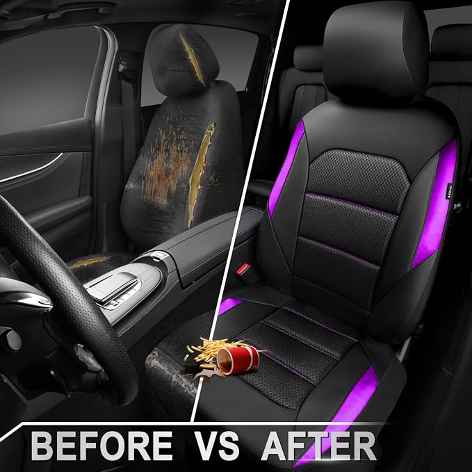 CAR PASS Memory Foam Car Seat Covers,Air Cool Mesh Thick Seat Covers Front Seats,Purple Metal Film Leather Seat Cover for Car,Universal Comfort for Most Car,Truck,Airbag Compatible,Black Purple