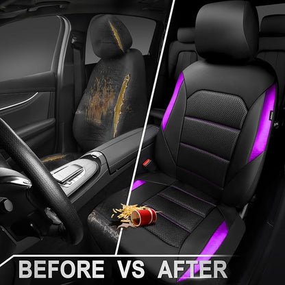 CAR PASS Memory Foam Car Seat Covers,Air Cool Mesh Thick Seat Covers Front Seats,Purple Metal Film Leather Seat Cover for Car,Universal Comfort for Most Car,Truck,Airbag Compatible,Black Purple