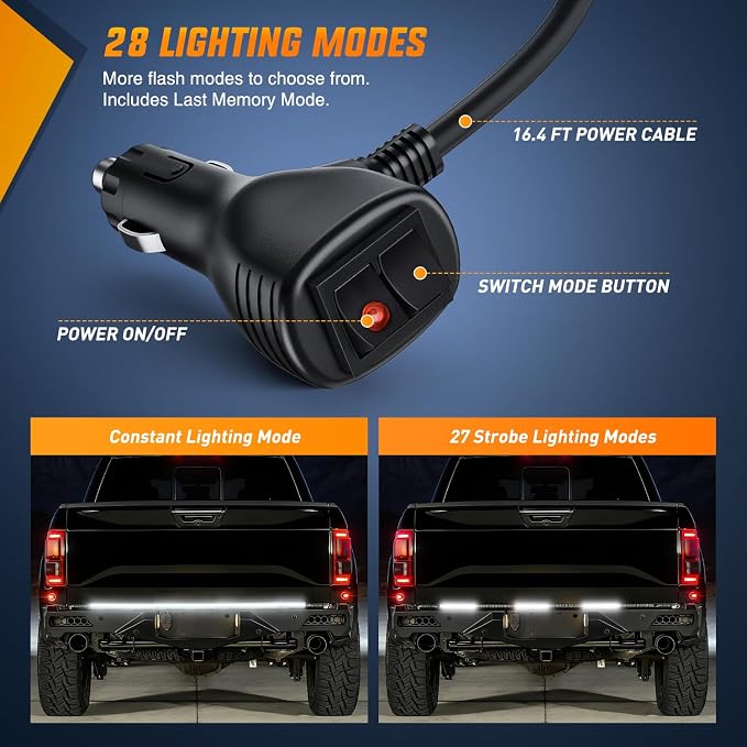 Nilight 48 Inch Truck Tailgate Strobe Light Strip Tail Emergency Bar Rear Window Warning Lamp Ultra-Bright Double Row 288 LED for Pickup Trailers Construction Vehicles Car SUV, White