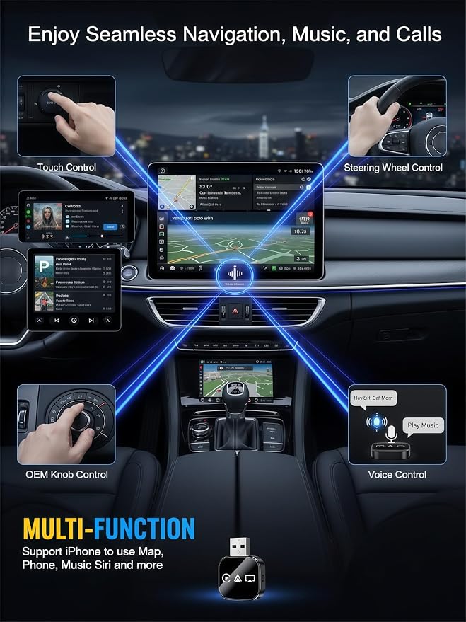 Screen Mirroring Adapter for Car Carplay 2026 Upgraded for iPhone& Android Auto,5.8g WiFi No-Lag Dongle,Wired to Wireless Converter with 4k Streaming,Fits 98% Cars (USB-A/C)