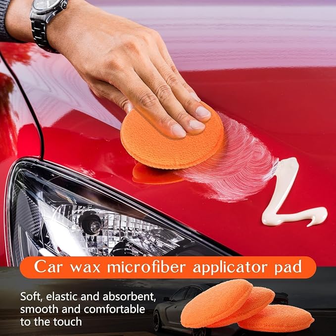 Tanlade 100 Pcs Car Detailing Microfiber Applicator Pad Wax Applicator Wash Microfiber Pads, 5 Inch Diameter (Orange)