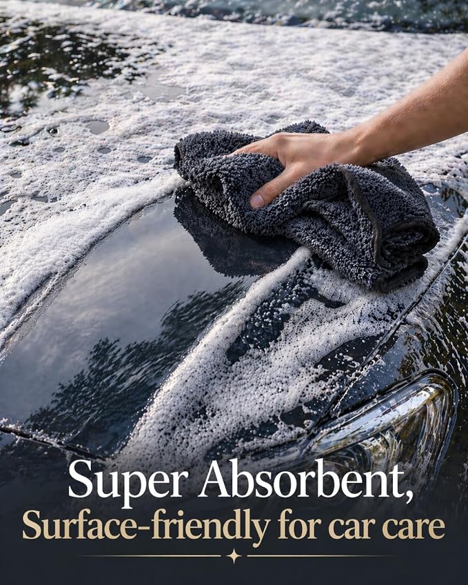 3 Pack Clay Towel Auto Detailing, Shiny Wipes Shower Cleaning Cloths, Dual-Layer 11.8 x 11.8 in Black Towel Mitt for Paint, Glass, Metal & Plastic Microfiber Towel for Bathroom, Car