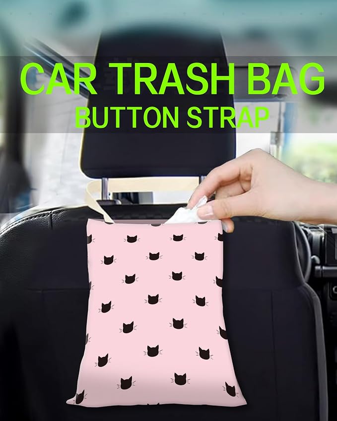 Car Garbage Can, Hanging Car Trash Can Bag for Cute Car Back Seat Organizer, Pink Cats