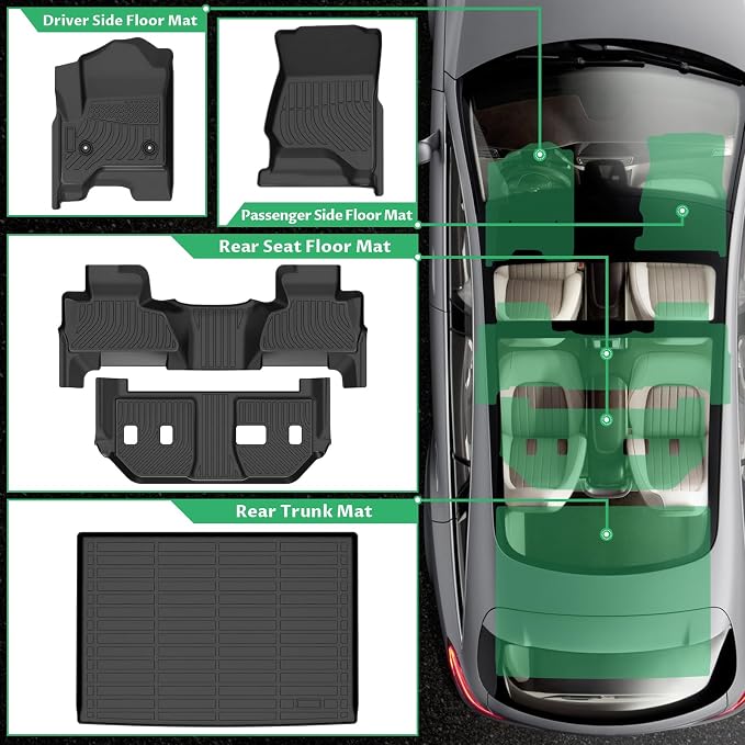 Floor Mats for 2015-2020 Chevrolet Suburban&for GMC Yukon XL (with 2nd Row Bench),7 Seats, TPE All Weather Protection Floor Liners Full Accessories for Chevy Suburban Floor Mats,Non-Slip Cargo Liner