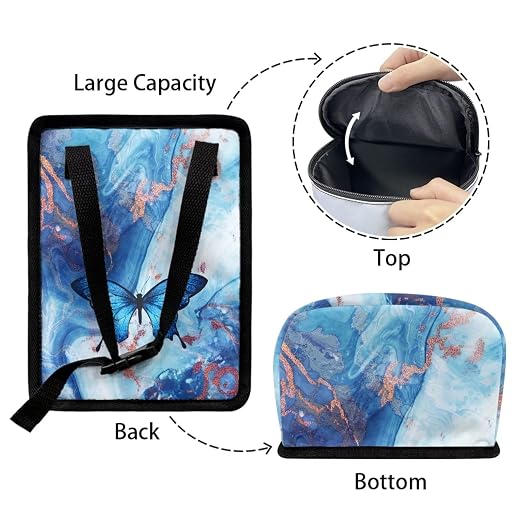Blue Butterfly Marble Print Trash Can for Car Leakproof Garbage with Lid and Zipper Trash Bin Hanging Back of Seat Auto Interior Accessories Universal Fit Most Truck SUV Van
