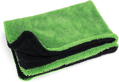 1200GSM Microfiber Car Drying Towel, Double-Twist Loop, Ultra-Absorbent, Quick-Dry, Lint- & Streak-Free, Scratch-Safe, for Car Wash & Detailing (1 Pack) (Dark Grey & Green, 16" x 24")