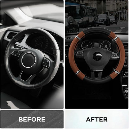 Road Comfort Leather Steering Wheel Cover – Premium Anti-Slip Car Steering Wheel Grip Cover – Universal Fit for 14.5”–15” Cars, Trucks & SUVs - Purple