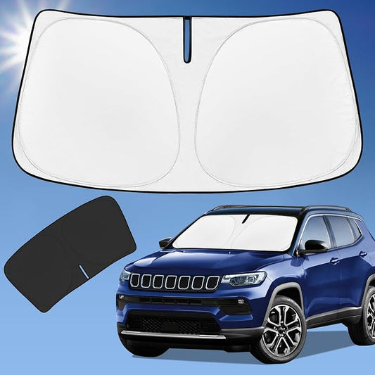 Sun Shade Sunshade for Jeep Compass 2017-2025 Windshield Cover, 4-Layer Front Window Shade Custom fit Compass Sun Visor 240T Retractable Shield Shade Blocks UV Rays Cooler Car Accessories