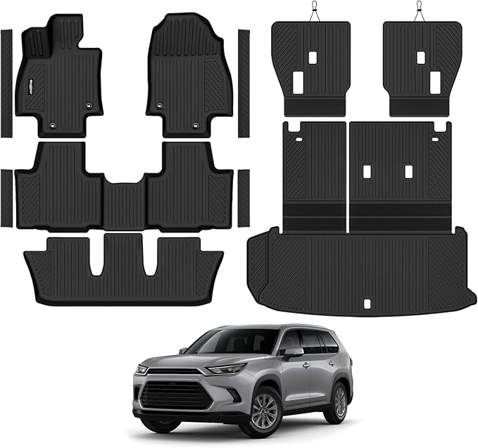 Floor Mats for 2024-2026 Toyota Grand Highlander 7 Seat/Bucket Seat, Trunk Mat and Backrest Mat & Door Sill Guard All Weather TPE Protector for Toyota Grand Highlander Accessories