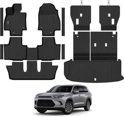 Floor Mats for 2024-2026 Toyota Grand Highlander 7 Seat/Bucket Seat, Trunk Mat and Backrest Mat & Door Sill Guard All Weather TPE Protector for Toyota Grand Highlander Accessories
