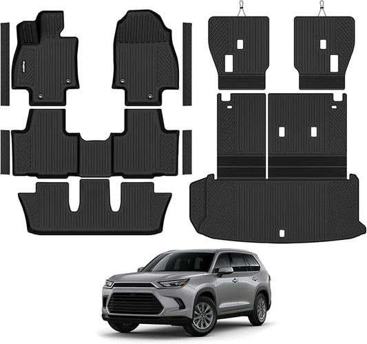 Floor Mats for 2024-2026 Toyota Grand Highlander 7 Seat/Bucket Seat, Trunk Mat and Backrest Mat & Door Sill Guard All Weather TPE Protector for Toyota Grand Highlander Accessories