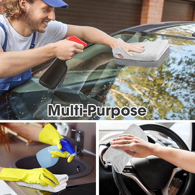 Shimeyao 30 Pcs Edgeless Microfiber Plush Towels for Cars Detailing Drying Wash Polishing Absorbent Cleaning Cloths, 500 GSM (16 x 16 Inch,Light Gray)