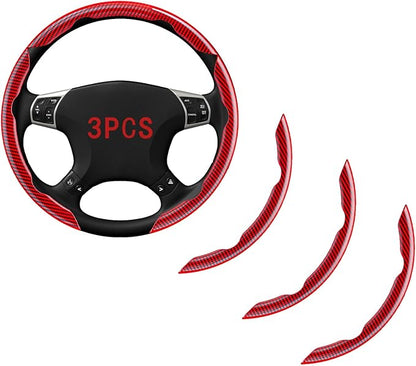 FOAN Steering Wheel Covers, 3PCs Carbon Fiber Anti-Skid Clip on Car Steering Wheel Cover Protector Universal for Most Car, Red