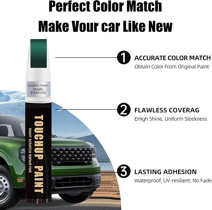 Eruption Green Metallic(FA/M7476) Car Paint Touch Up Pen for Ford, 2-In-1 Color Accurate Touch Up Car Scratch Repair Paint Exact Match Ford Series Automotive Scratch Remover for Nicks & Chips Repair