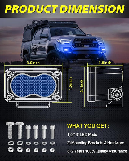 Blue LED Pods, AKD Part 3" 40W Diffused CREE LED Pod Lights Blue Boat Light Bars Fishing Chase Emergency Safety Signal Trailer Lights for Boat Truck Pickup Tractor Van UTV