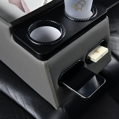 Coverado Car Center Console, Universal Bench Seat Center Consoles, Center Console for Van, Back Seat Storage Box, Rear Seat Car Console Organizer with Cup Holder, Central Armrest Box (Regular, Gray)
