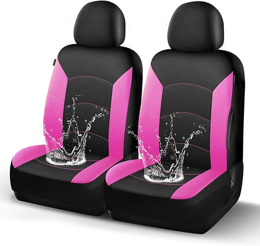 HChengkikz Car Seat Covers Front Seat, Waterproof Neoprene Car Seat Covers, Airbag Compatible, All Season Protection Universal Fit Most Cars, Trucks, SUVs (Black + Pink)