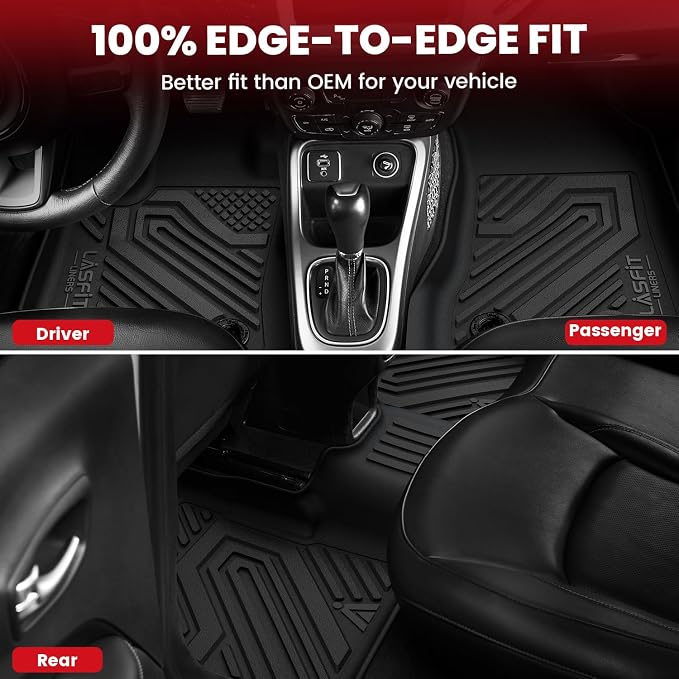 LASFIT Floor Mats for Jeep Compass 2026 2025 2024 2023 2022 2021 2020 2019 2018 2017, All Weather TPE Custom Fit Floor Liners Cargo Mat Trunk Liner Full Set 4 PCS Accessories for Compass Black