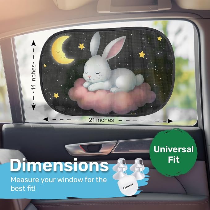 GENANY 2pcs Sleeping Rabbit Window Sun Shade for Sedan SUV Truck (21x14 Inches), Sun Shades for Side Window, Accessories for Kids, Baby Window Shades, Summer Car Decor