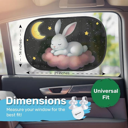 GENANY 2pcs Sleeping Rabbit Window Sun Shade for Sedan SUV Truck (21x14 Inches), Sun Shades for Side Window, Accessories for Kids, Baby Window Shades, Summer Car Decor