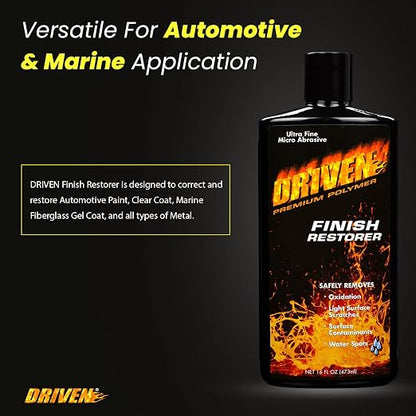 DRIVEN Finish Restorer for All Paint Types, Clear Coat, Fiberglass Gel Coat, Tire Rims & More - Safely Removes Medium to Heavy Oxidation, Water Spots, Light Surface Scratches - for Automobiles, Boats
