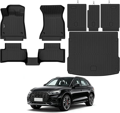 Tongama-Floor Mats for 2018-2024 Audi Q5(Not for PHEV), All Weather TPE Floor Liners & Trunk Mat & Backrest Mats for Audi Q5 Waterproof Interior Accessories