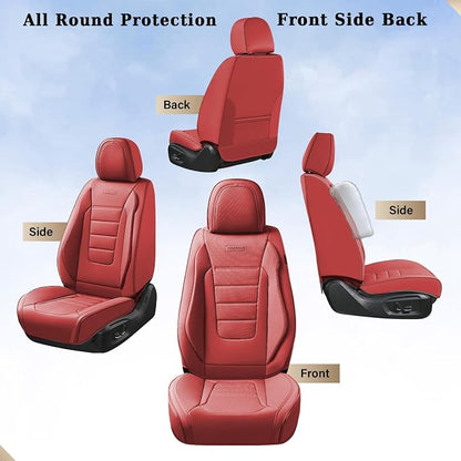 Coverado Car Seat Covers Front, Seat Covers for Cars, Waterproof Car Seat Cushions, 2-Pack Leather Carseat Seat Protectors, Universal Seat Covers Fit for Most Sedans SUV Pick-up Trucks(Red)
