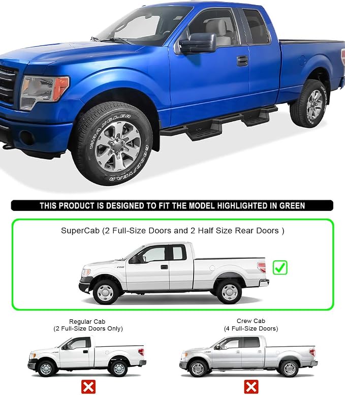 APS Stainless Steel 6.5in Nerf Bars Pocket Steps Square Tube Rocker Guards Compatible with Ford F150 Super Cab 04-14
