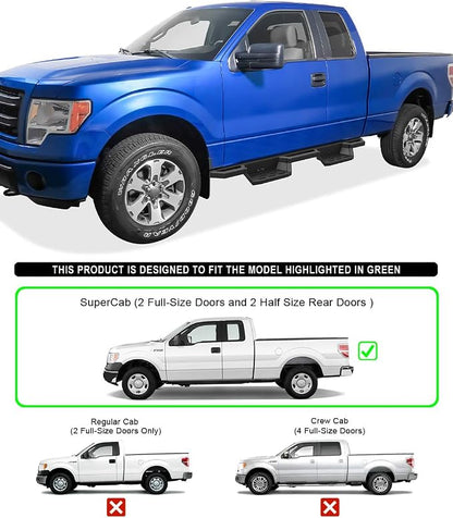 APS Stainless Steel 6.5in Nerf Bars Pocket Steps Square Tube Rocker Guards Compatible with Ford F150 Super Cab 04-14