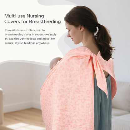 SERAPHY 2-in-1 Muslin Baby Car Seat Cover & Nursing Cover, Soft Lightweight Breastfeeding Cover for Boys and Girls,Breathable Canopy for Infant Carseat & Stroller for Summer—Love