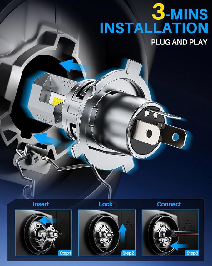 AUTOONE H4 9003 HB2 Bulbs, No Flicker 6500K White, 60,000LM Brightness, Easy 3 Min Plug and Play, IP68 Rated, Long Lifespan, 2 PCS