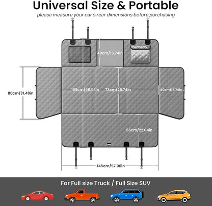 Pecute Back Seat Extender for Dogs 57 * 28.7 in, Upgraded Sofa Leather Dog Car Seat Cover for Back Seat, Foldable in the Car, Hard PVC Panels Bottom Support to 330 lbs, for Full Size Truck/SUV