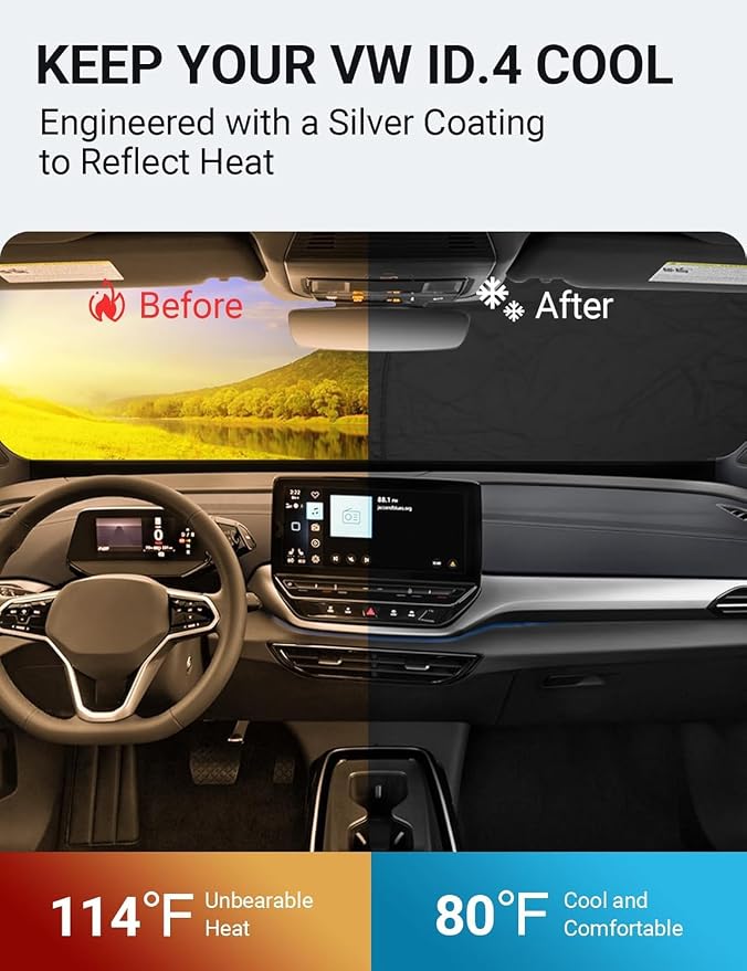 Proadsy Windshield Sun Shade for Volkswagen VW ID.4 2021-2025 2026 4-Layer Foldable Front Sunshade Protector Sun Visor Blocks UV Rays Keep Car Cooler Accessories