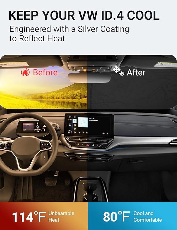 Proadsy 2026 Upgrade Windshield Sunshade Custom Fit 2021-2025 Volkswagen VW ID.4 Window Shade Cover Sun Protector Blocker Keeps Cool