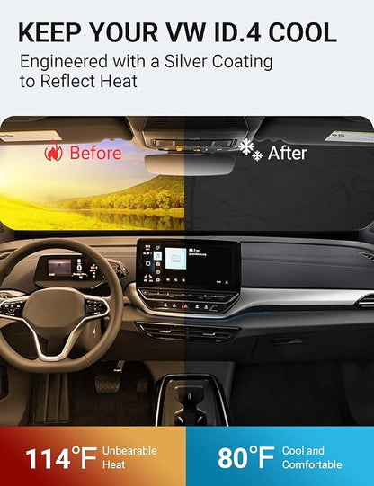 Proadsy 2026 Upgrade Windshield Sunshade Custom Fit 2021-2025 Volkswagen VW ID.4 Window Shade Cover Sun Protector Blocker Keeps Cool