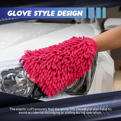 wuyaoyao 2PCS Car Wash Mitt, 10.14"×7.12" Chenille Microfiber Car Wash Mitts, Scratch-Free & Lint-Free, Absorbent Double Sided Clean Glove for Cars Cleaning, Auto Cleaning Supplies (Pink)