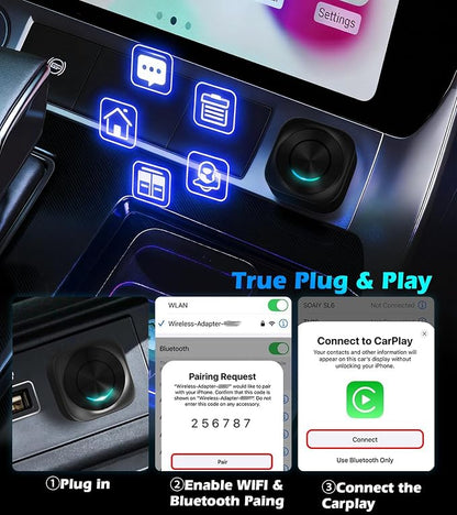 KAIY Wireless CarPlay Adapter for iPhone, 2-in-1 Android Auto Wireless Dongle for Wired Cars, Compatible with Apple CarPlay & Android Auto, No Lag USB A/C Plug & Play Stable Connection