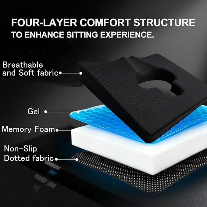 Gel Wheelchair Seat Cushion,Bed Sore Cushions for Butt,hemorrhoid pillow for Chair,Pressure Sore cushion,Memory Foam Butt Pillow,Sciatica,Coccyx,Pressure Ulcer Pain Relief,Washable Cover(Black