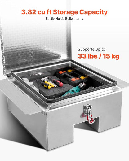 VEVOR Truck Bed Tool Box, Heavy Duty Aluminum Tool Box with Diamond Plate, Storage Toolbox Chest Organizer Supports up to 220 lbs, Ideal for Pickup, Truck Bed, RV, Trailer, 30.3 x 24 x 12.2 in, Silver